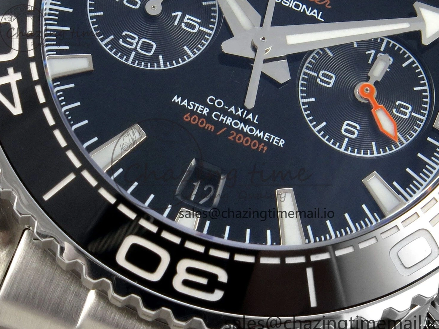 0517 Timeless Planet Ocean 600M Chrono SS VRF 1:1 Best Edition Black Orange Bezel Black Dial on SS Bracelet A 7652